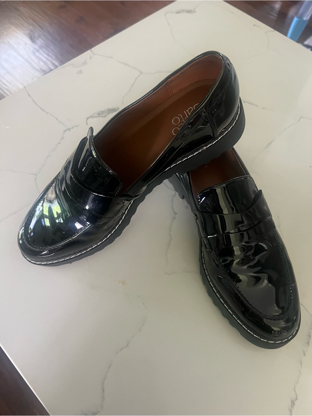 Franco Sarto Black Patent Penny Loafers SIZE 10 NWOT